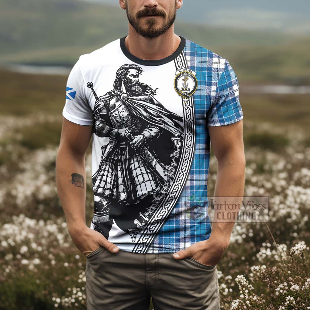 Tartan Vibes Clothing Roberton Tartan Clan Crest T-Shirt with Highlander Warrior Celtic Style