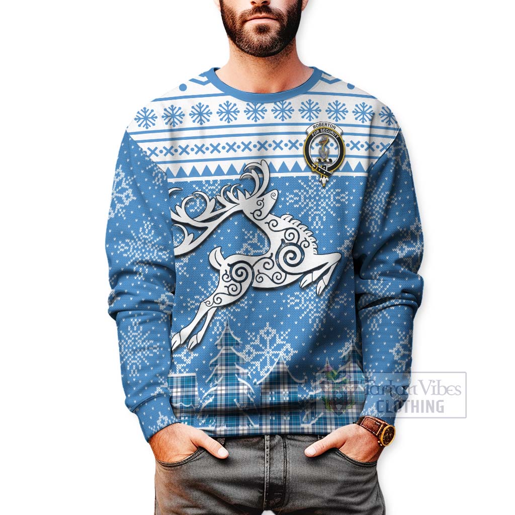 Tartan Vibes Clothing Roberton Clan Christmas Sweatshirt Celtic Reindeer Style