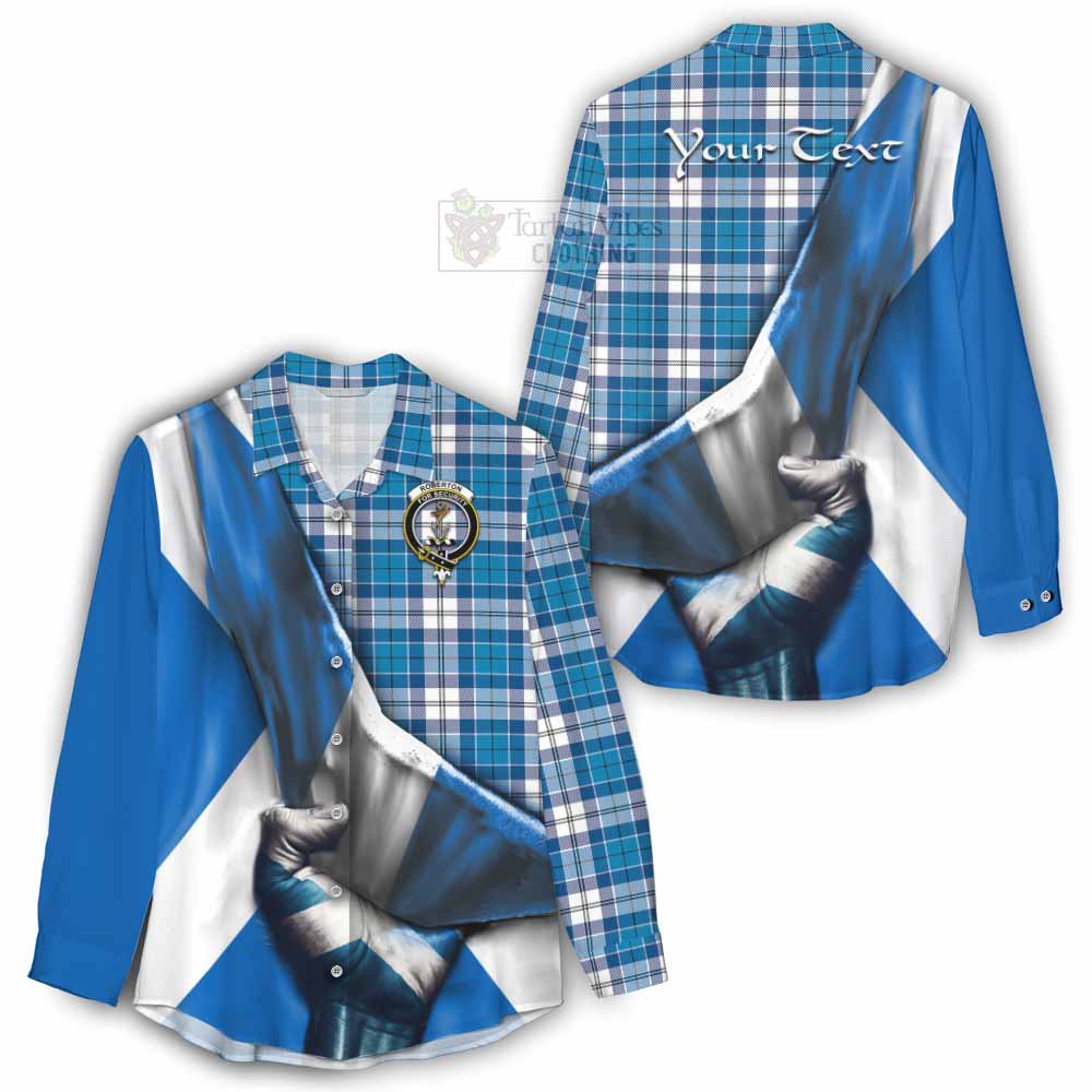 Tartan Vibes Clothing Roberton Tartan Women's Casual Shirt with Family Crest Scotland Patriotic Style