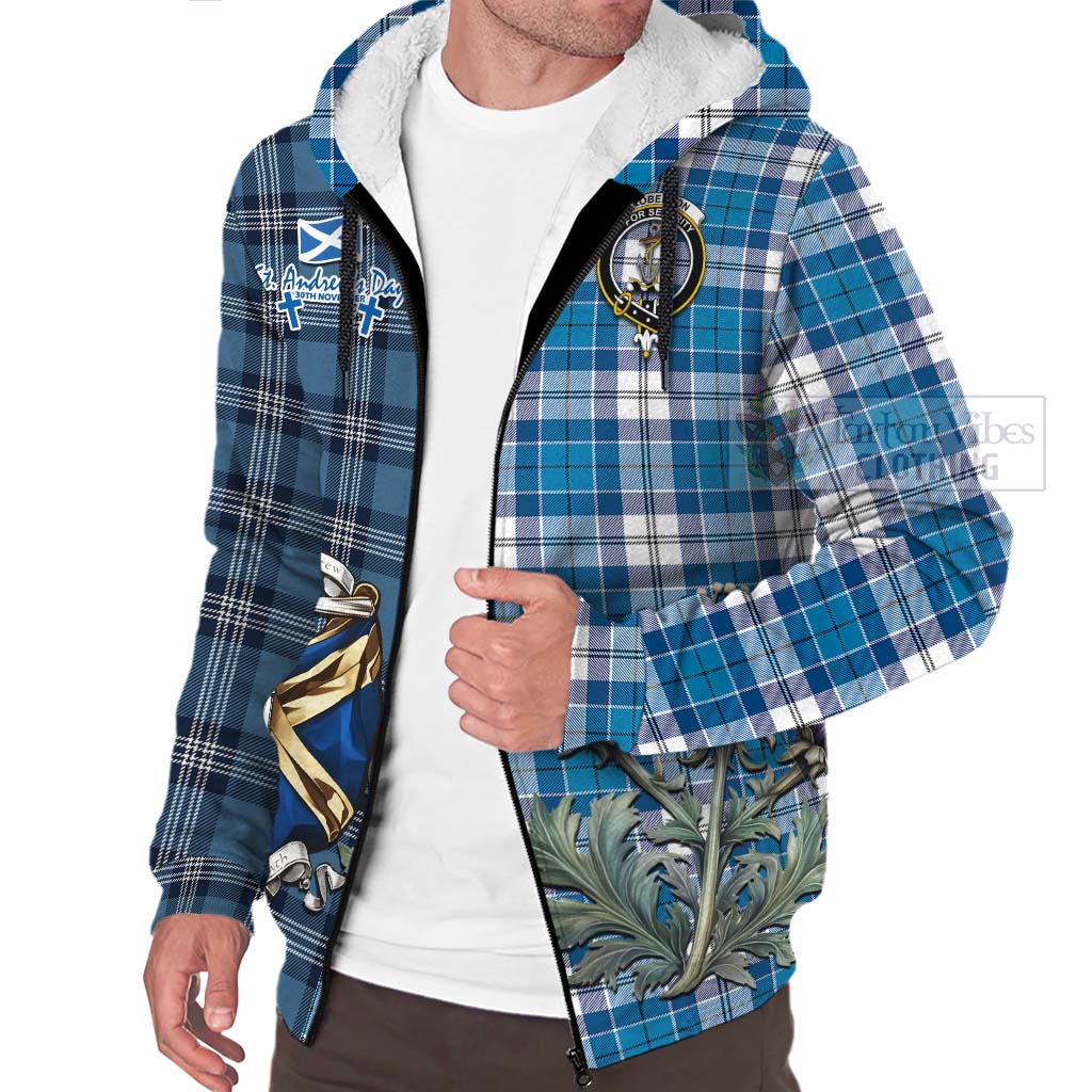 Tartan Vibes Clothing Roberton Tartan Sherpa Hoodie Happy St. Andrew's Day Half Tartan Style