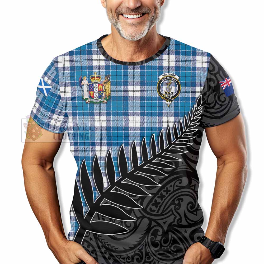 Tartan Vibes Clothing Roberton Crest Tartan T-Shirt with New Zealand Silver Fern Half Style