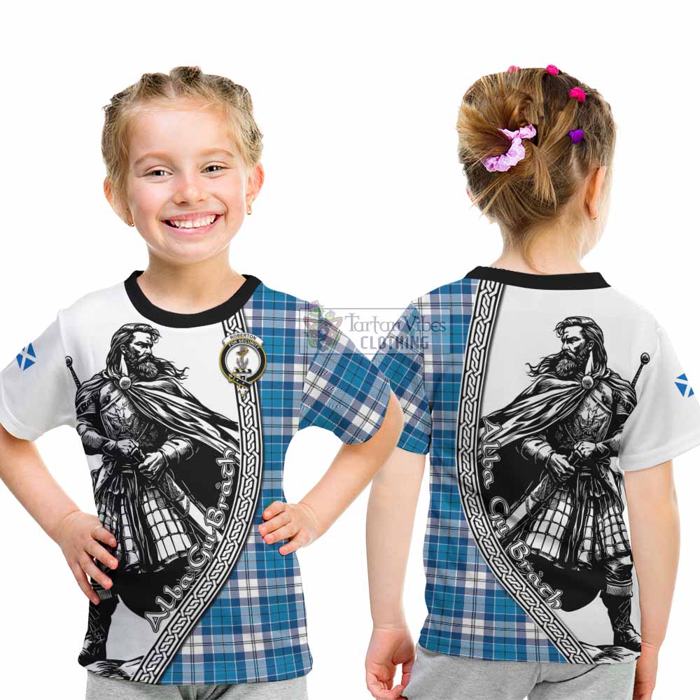 Roberton Tartan Clan Crest Kid T-Shirt with Highlander Warrior Celtic Style