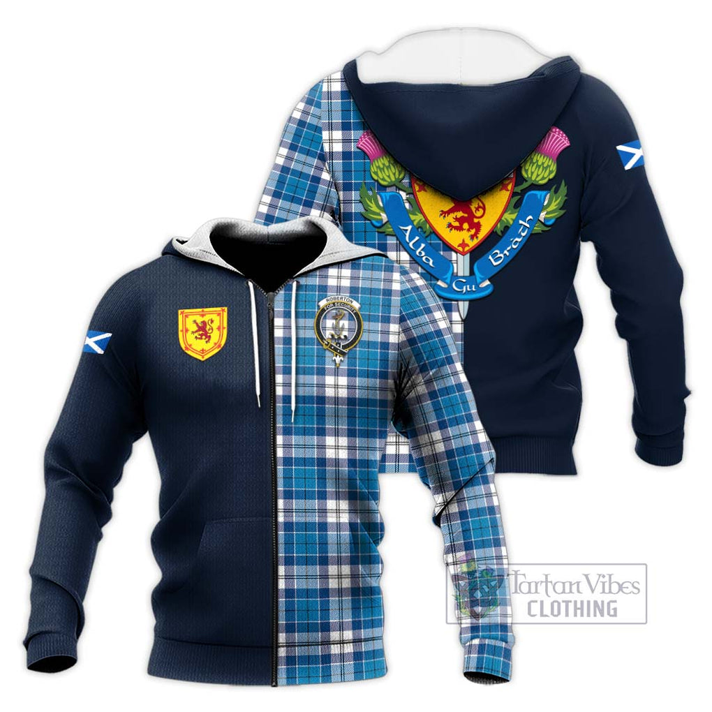 Tartan Vibes Clothing Roberton Tartan Knitted Hoodie with Scottish Lion Royal Arm Half Style