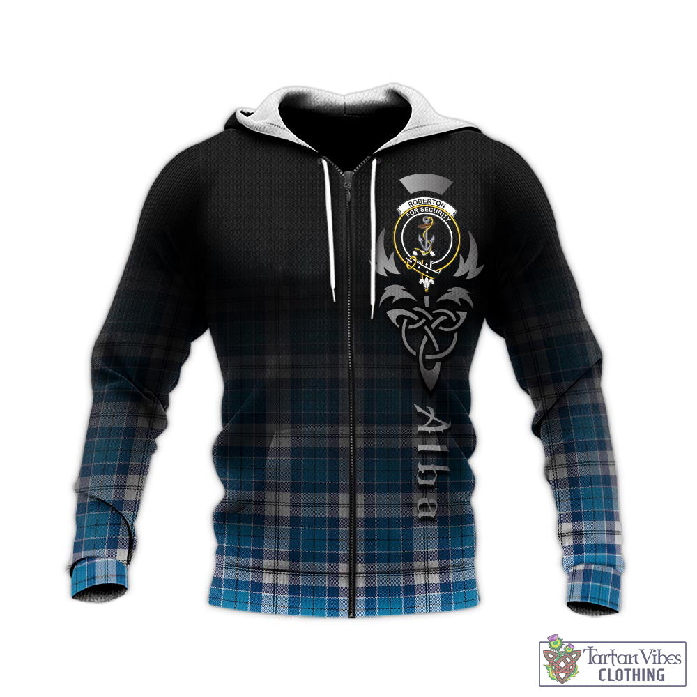 Tartan Vibes Clothing Roberton Tartan Knitted Hoodie Featuring Alba Gu Brath Family Crest Celtic Inspired