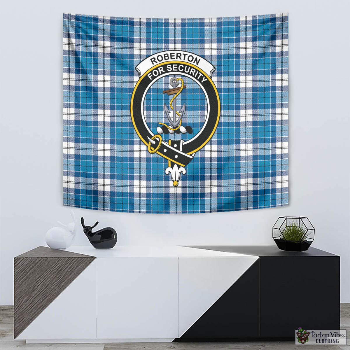 Tartan Vibes Clothing Roberton Tartan Tapestry Wall Hanging and Home Decor for Room with Family Crest