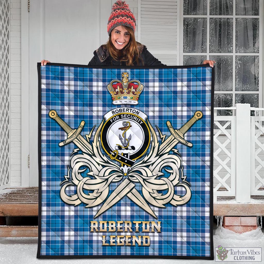 Tartan Vibes Clothing Roberton Tartan Quilt with Clan Crest and the Golden Sword of Courageous Legacy