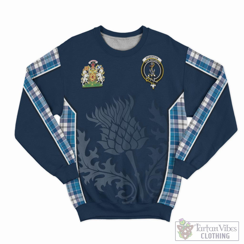 Tartan Vibes Clothing Roberton Tartan Sweatshirt with Family Crest and Scottish Thistle Vibes Sport Style