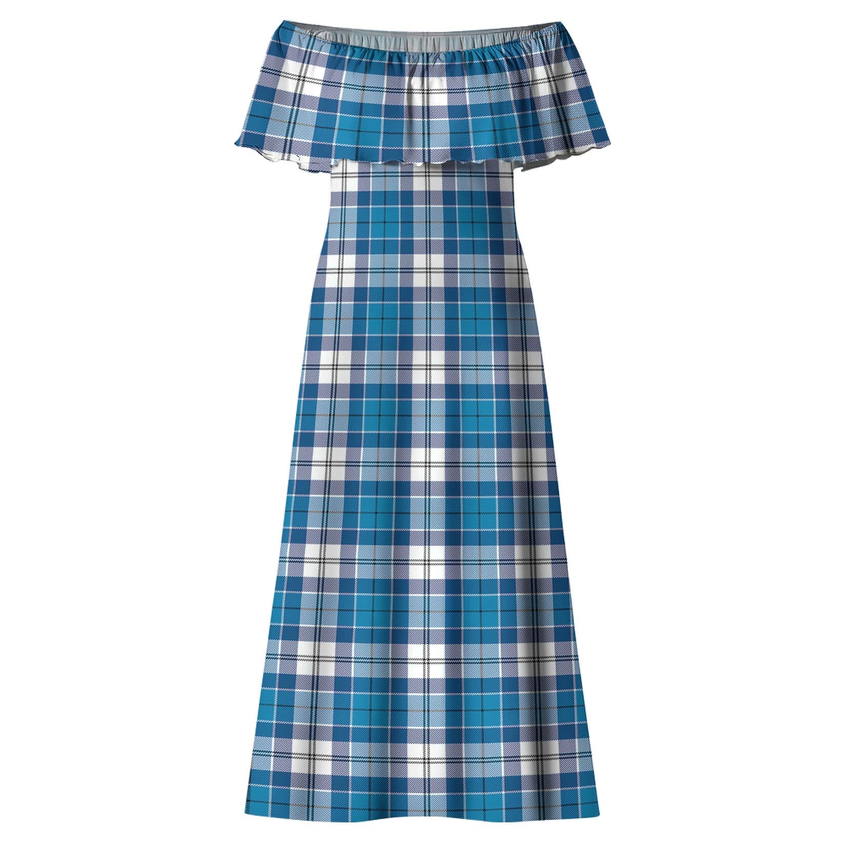 Roberton Tartan Off Shoulder Long Dress - Tartanvibesclothing