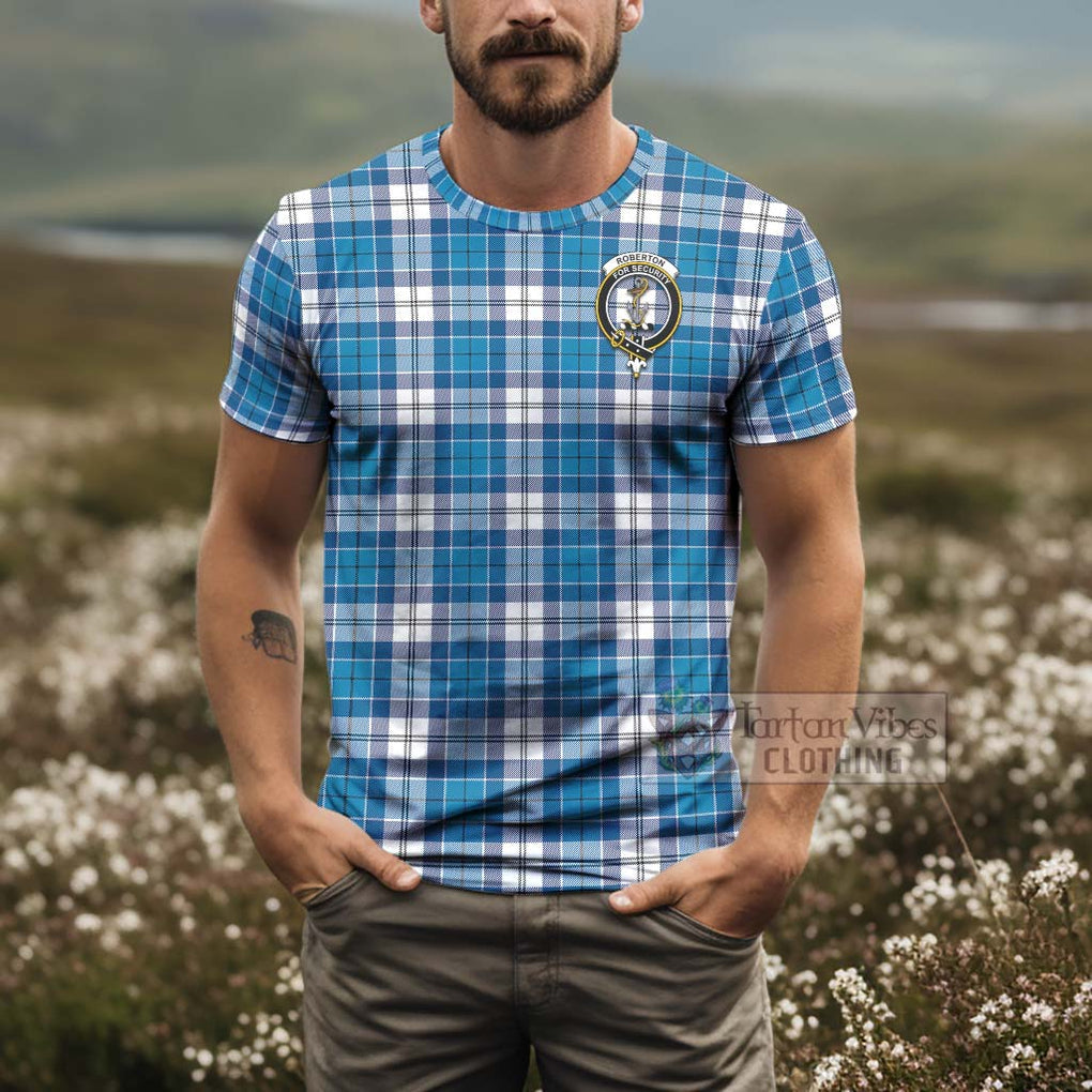 Tartan Vibes Clothing Roberton Tartan T-Shirt with Family Crest and Bearded Skull Holding Bottles of Whiskey