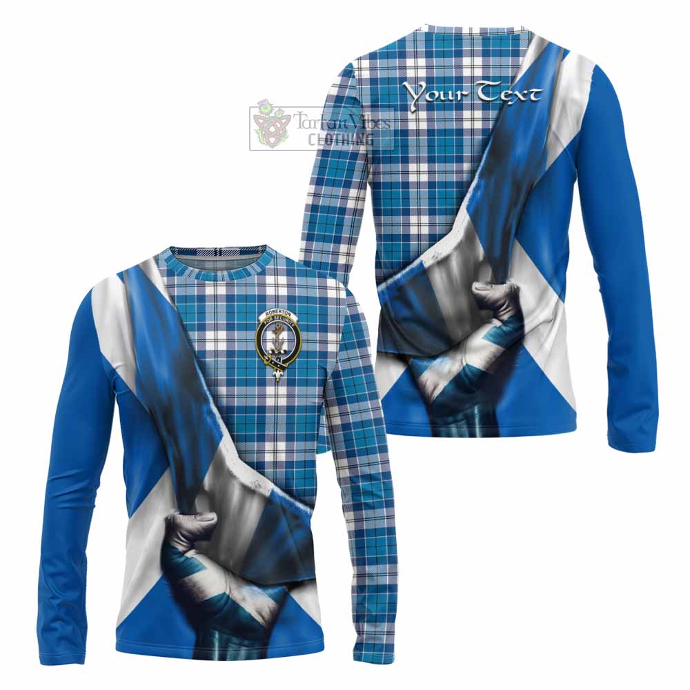 Tartan Vibes Clothing Roberton Tartan Long Sleeve T-Shirt with Family Crest Scotland Patriotic Style