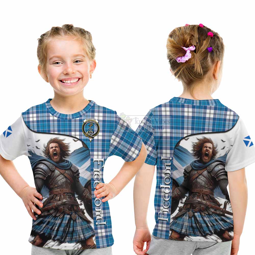 Tartan Vibes Clothing Roberton Crest Tartan Kid T-Shirt Inspired by the Freedom of Scottish Warrior