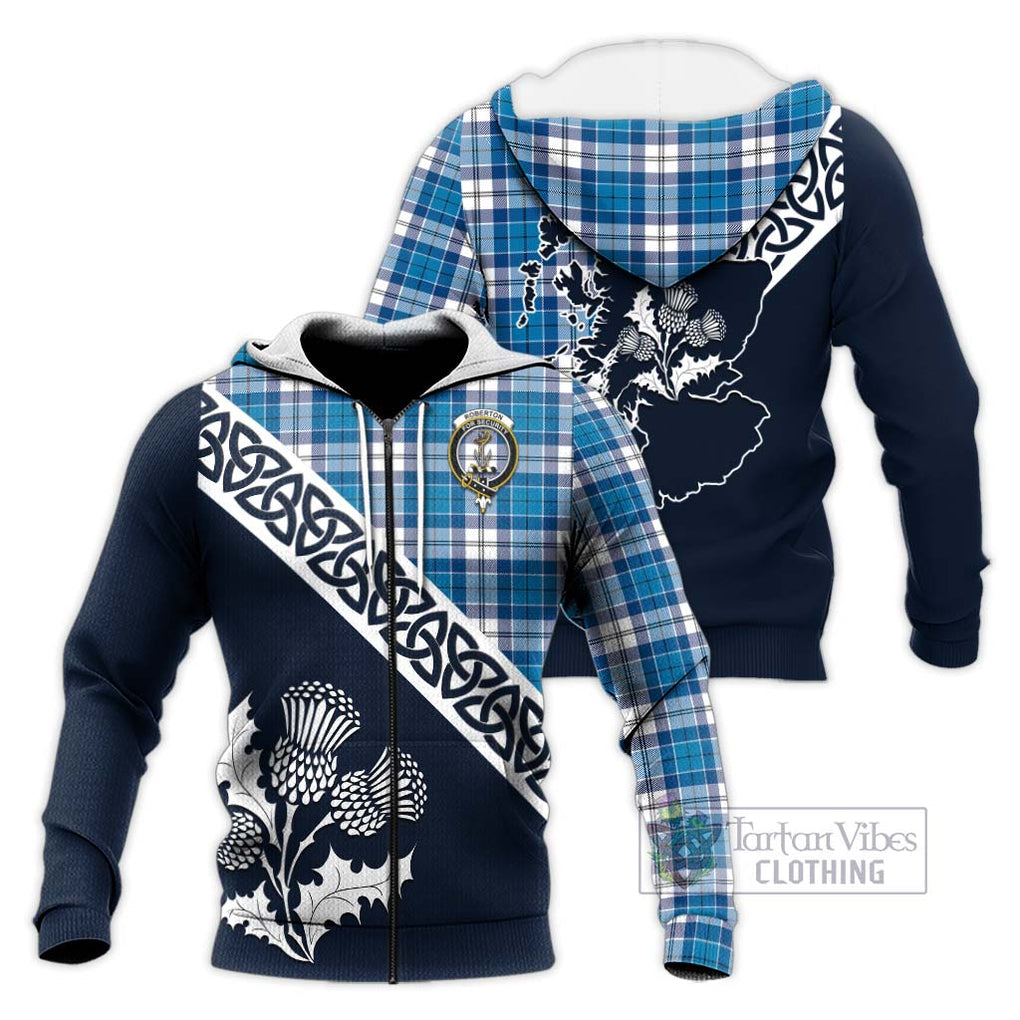 Tartan Vibes Clothing Roberton Tartan Knitted Hoodie Featuring Thistle and Scotland Map