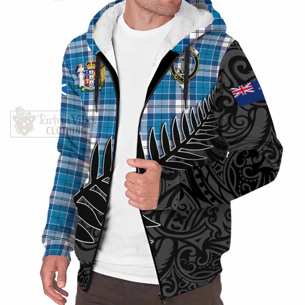 Tartan Vibes Clothing Roberton Crest Tartan Sherpa Hoodie with New Zealand Silver Fern Half Style