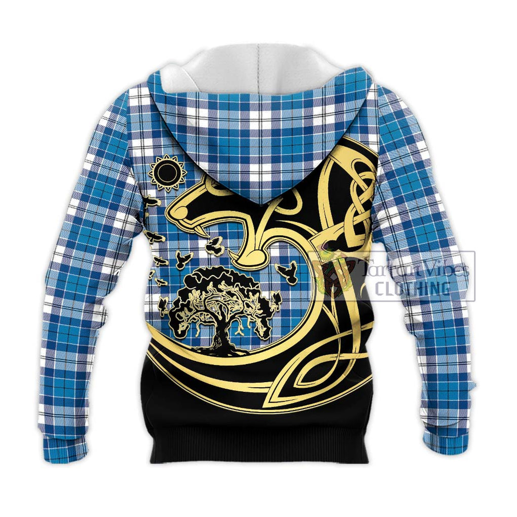 Roberton Tartan Knitted Hoodie with Family Crest Celtic Wolf Style - Tartan Vibes Clothing