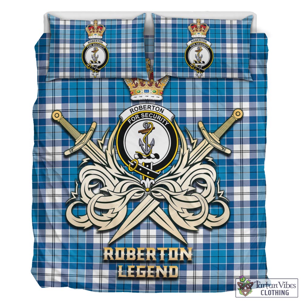 Tartan Vibes Clothing Roberton Tartan Bedding Set with Clan Crest and the Golden Sword of Courageous Legacy