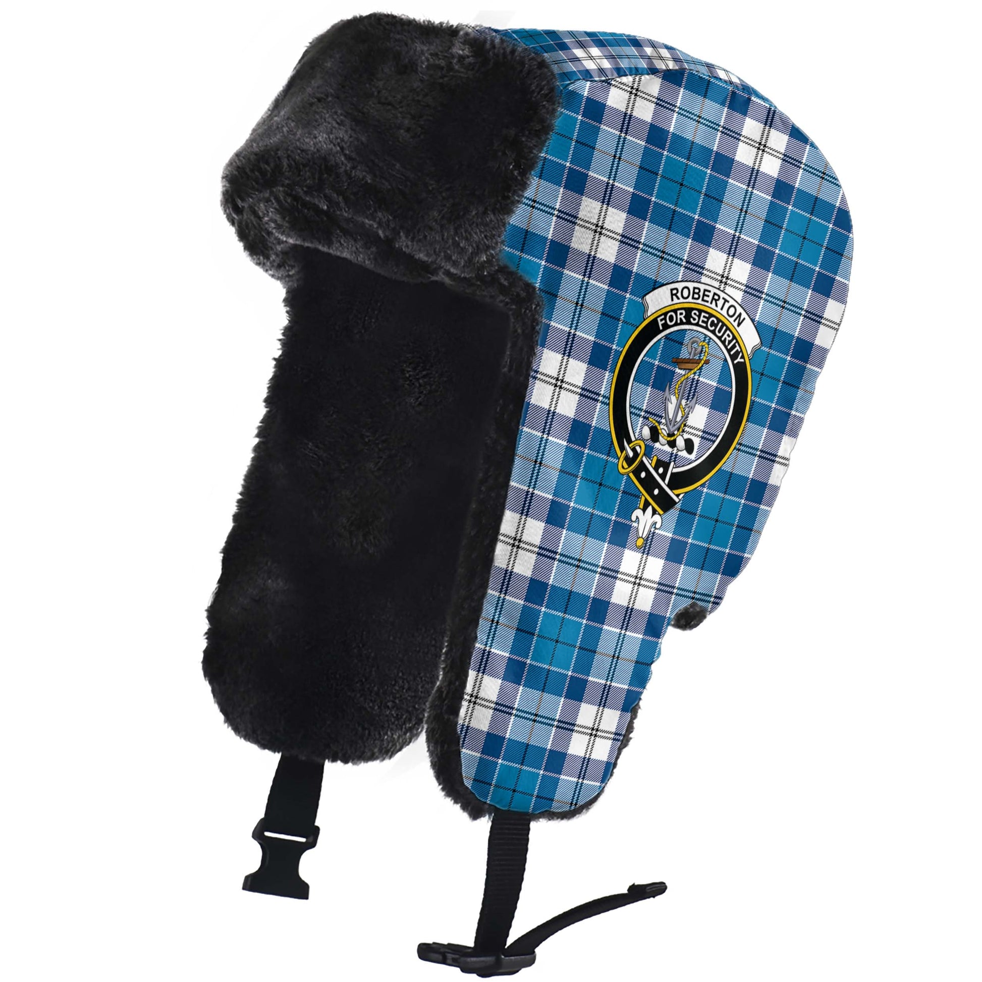 Roberton Tartan Winter Trapper Hat with Family Crest - Tartanvibesclothing