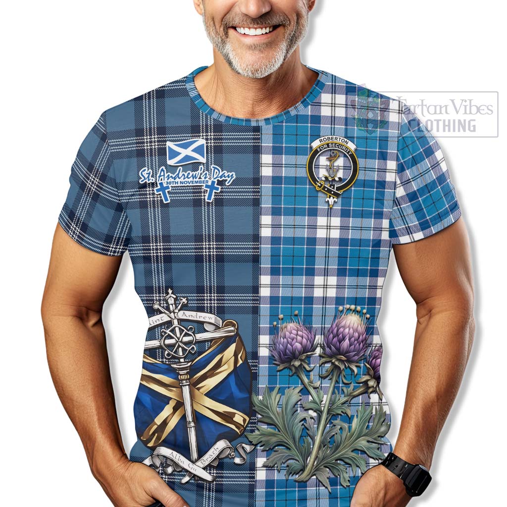 Tartan Vibes Clothing Roberton Tartan T-Shirt Happy St. Andrew's Day Half Tartan Style