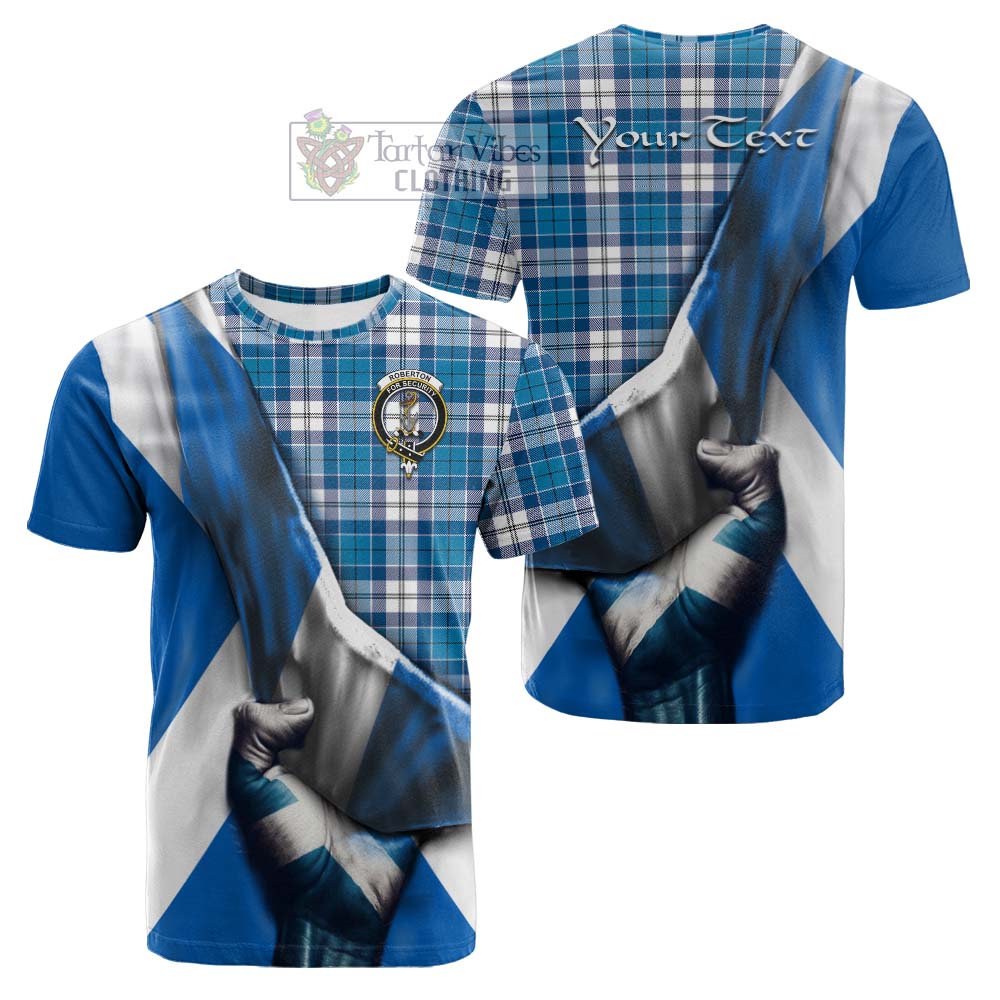 Tartan Vibes Clothing Roberton Tartan Cotton T-shirt with Family Crest Scotland Patriotic Style