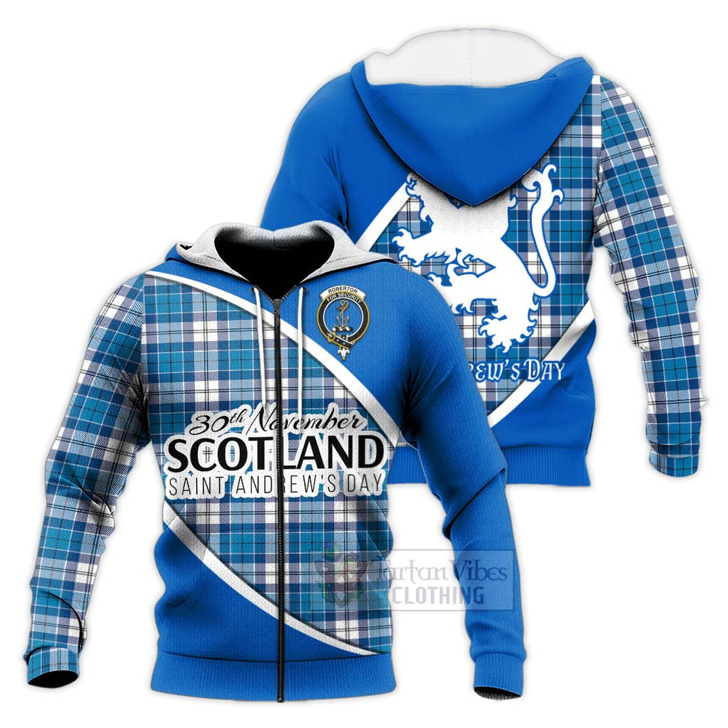 Tartan Vibes Clothing Roberton Family Crest Tartan Knitted Hoodie Celebrate Saint Andrew's Day in Style