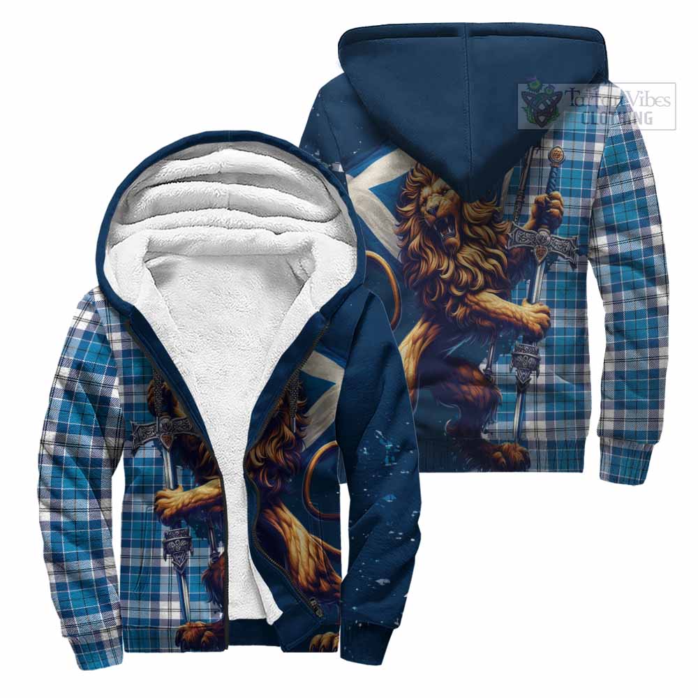 Tartan Vibes Clothing Roberton Tartan Family Crest Sherpa Hoodie with Scottish Majestic Lion