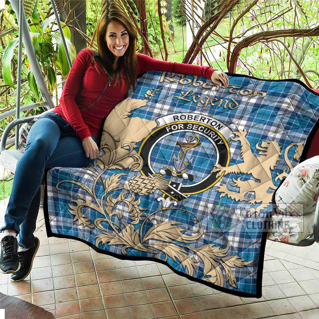 Tartan Vibes Clothing Roberton Tartan Quilt with Family Crest and Scottish Symbol Style