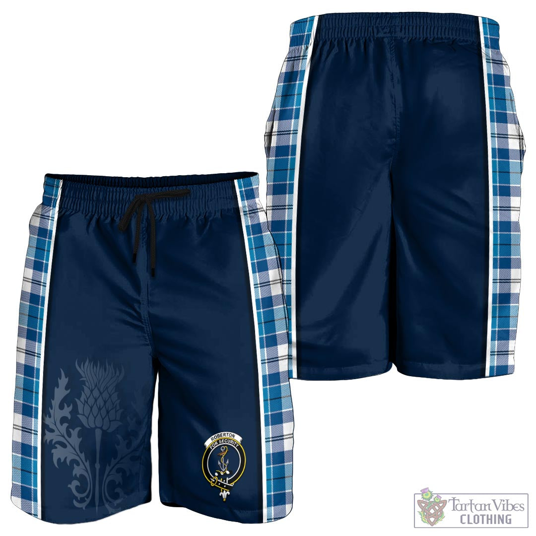 Tartan Vibes Clothing Roberton Tartan Men's Shorts with Family Crest and Scottish Thistle Vibes Sport Style