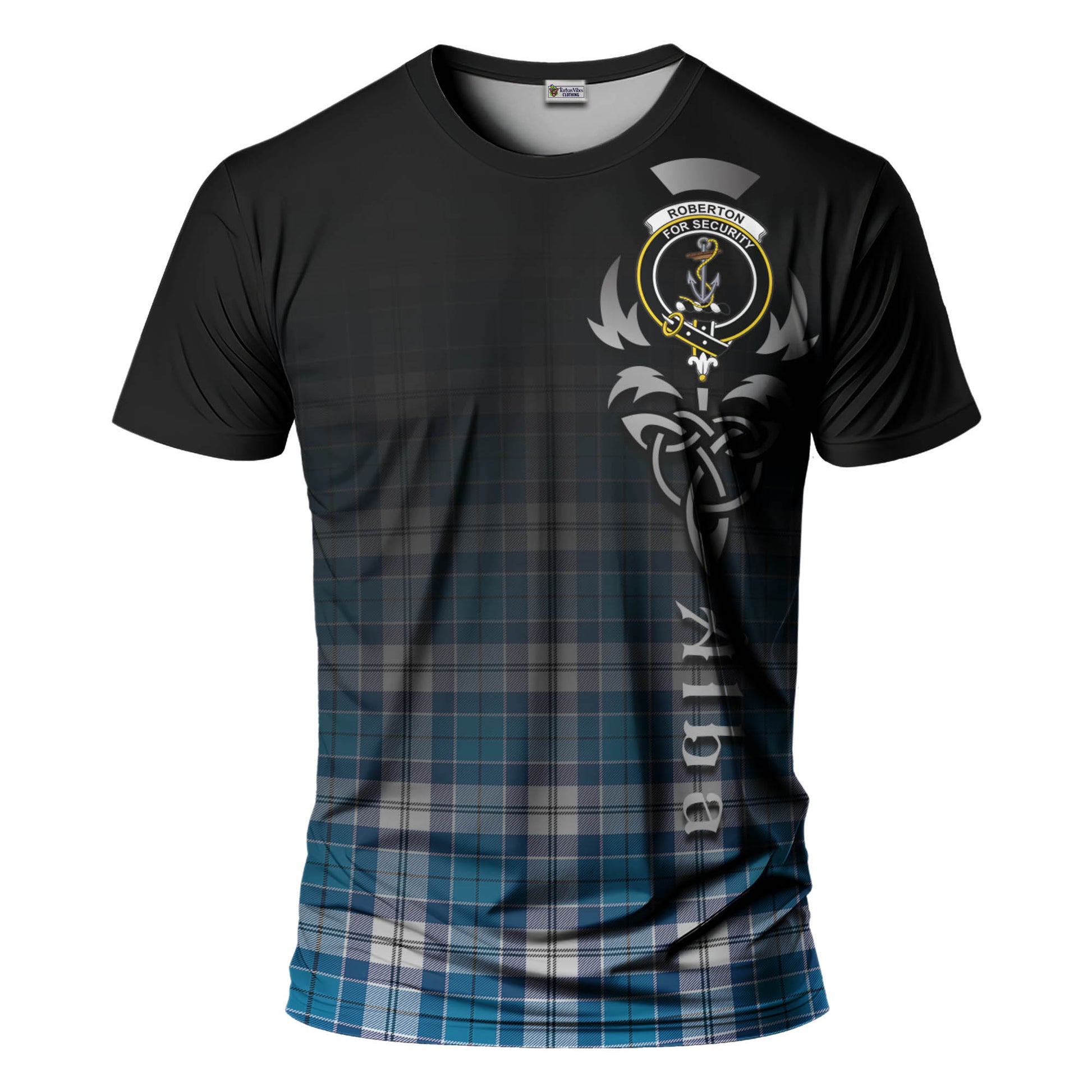 Tartan Vibes Clothing Roberton Tartan T-Shirt Featuring Alba Gu Brath Family Crest Celtic Inspired