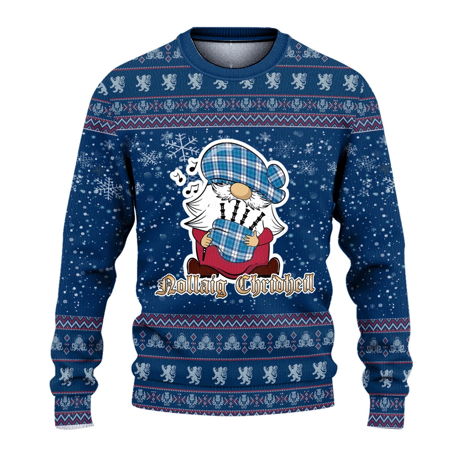 Roberton Clan Christmas Family Knitted Sweater with Funny Gnome Playing Bagpipes - Tartanvibesclothing