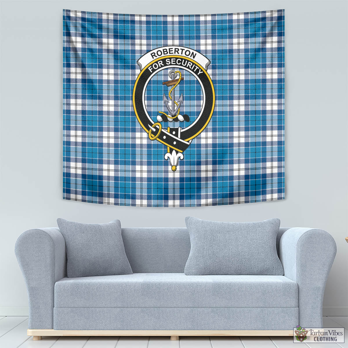 Tartan Vibes Clothing Roberton Tartan Tapestry Wall Hanging and Home Decor for Room with Family Crest