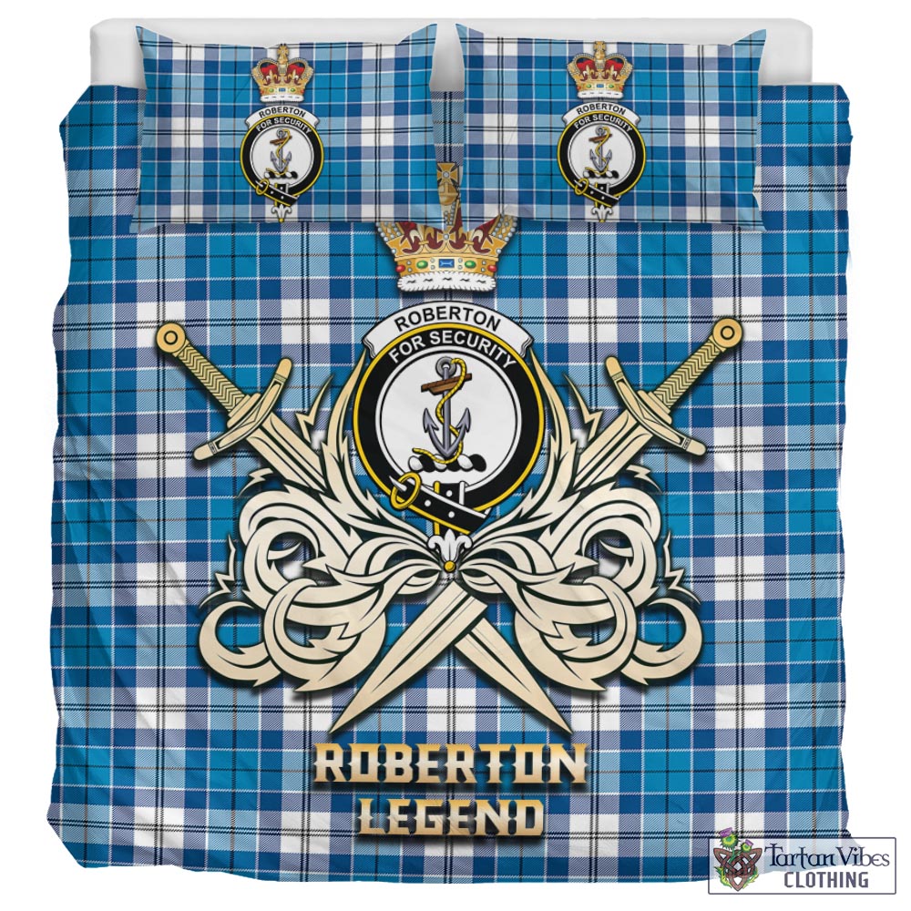 Tartan Vibes Clothing Roberton Tartan Bedding Set with Clan Crest and the Golden Sword of Courageous Legacy