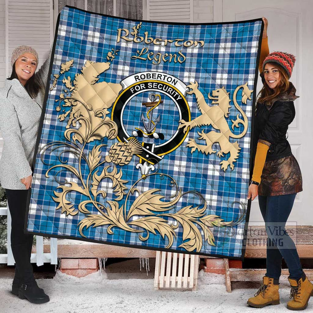 Tartan Vibes Clothing Roberton Tartan Quilt with Family Crest and Scottish Symbol Style