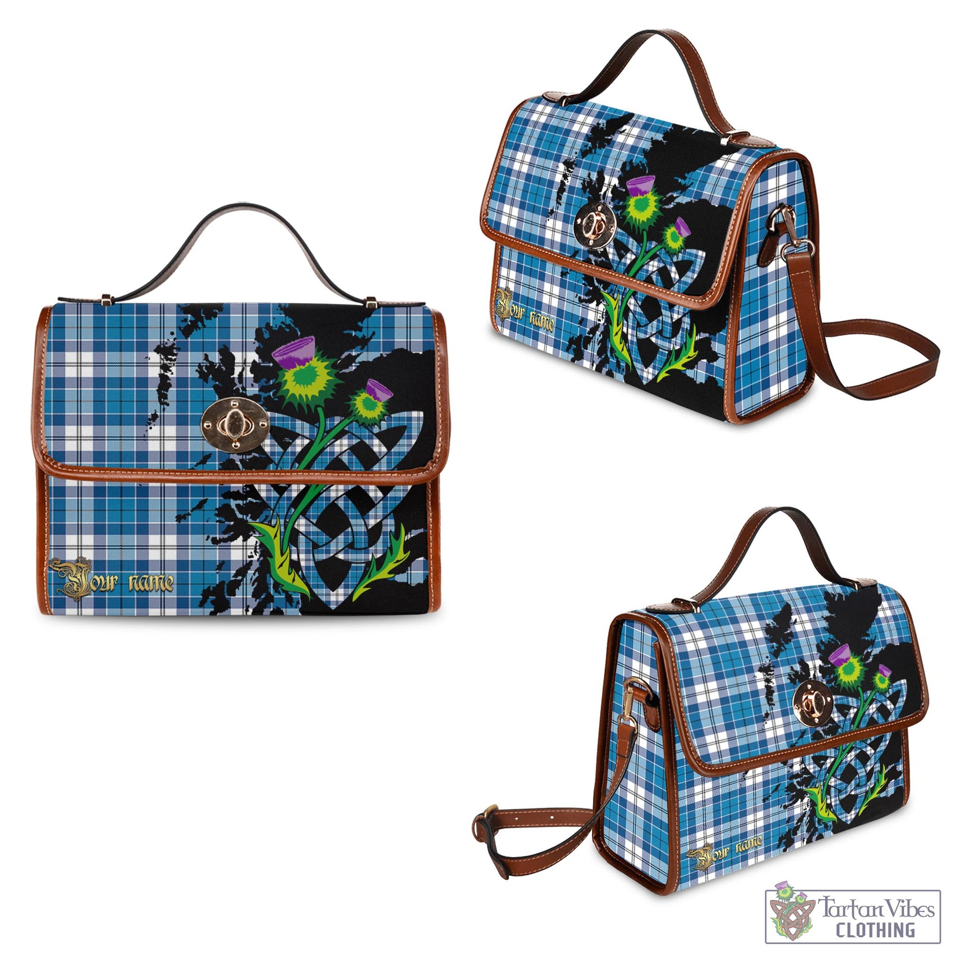 Tartan Vibes Clothing Roberton Tartan Waterproof Canvas Bag with Scotland Map and Thistle Celtic Accents