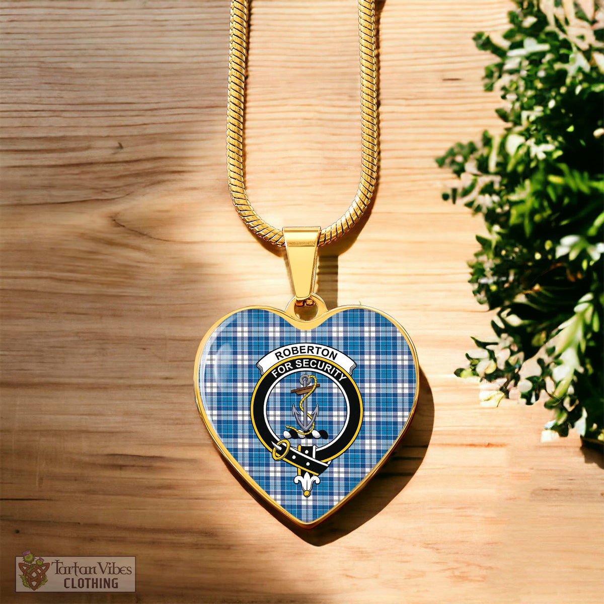Roberton Tartan Heart Necklace with Family Crest Luxury Necklace (Gold) No - Tartan Vibes Clothing
