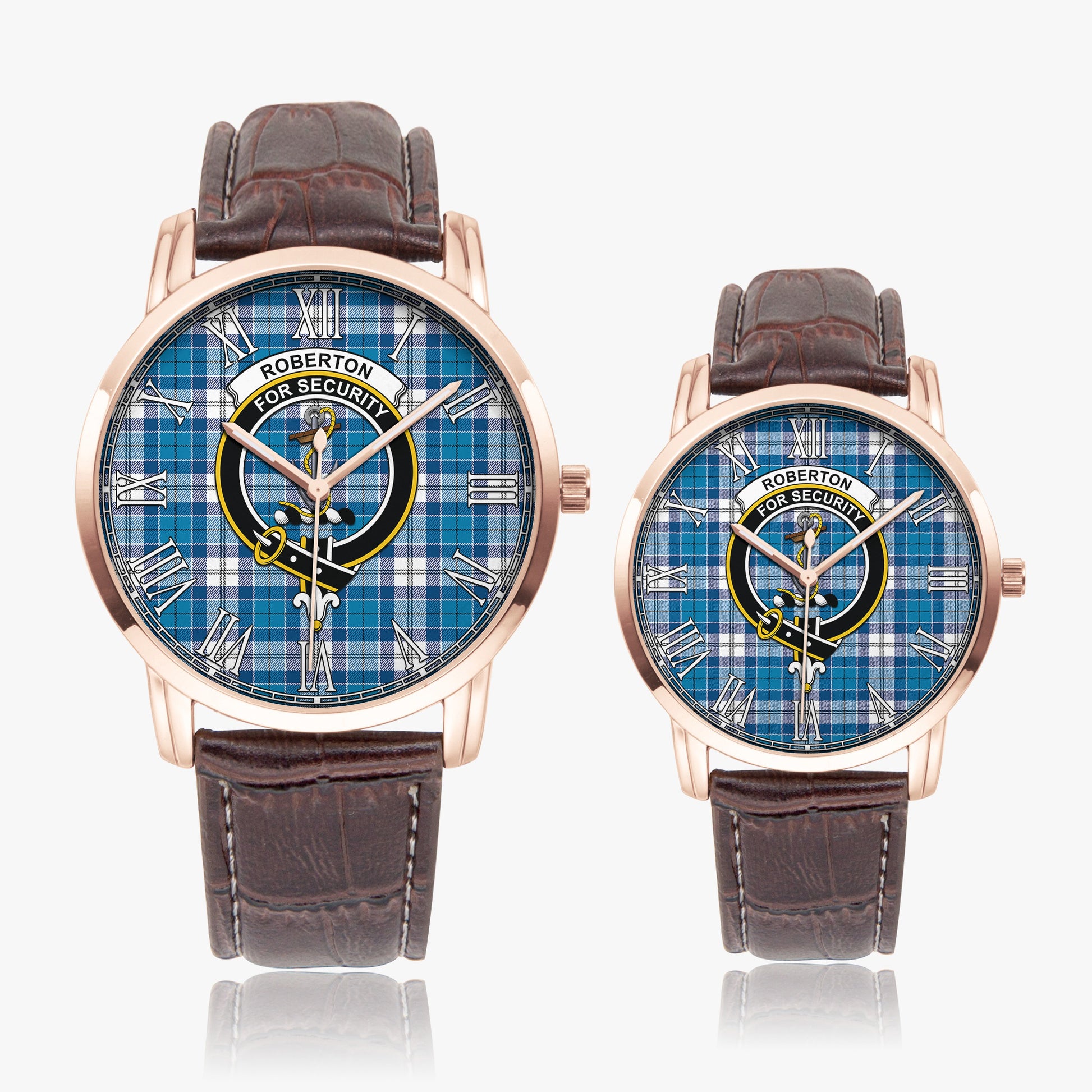 Roberton Tartan Family Crest Leather Strap Quartz Watch - Tartanvibesclothing