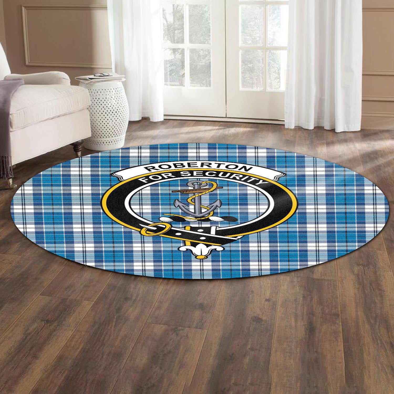 roberton-tartan-round-rug-with-family-crest