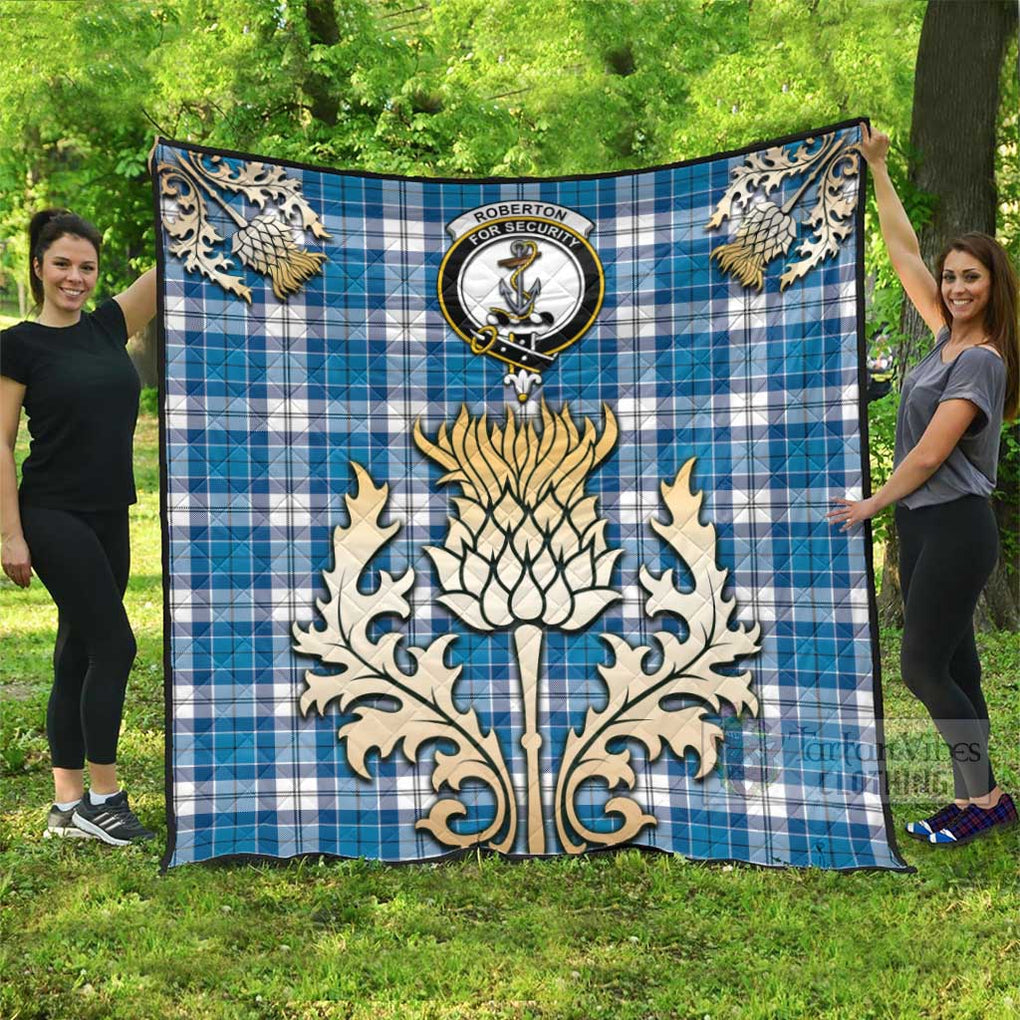 Tartan Vibes Clothing Roberton Tartan Quilt with Family Crest and Golden Thistle Style