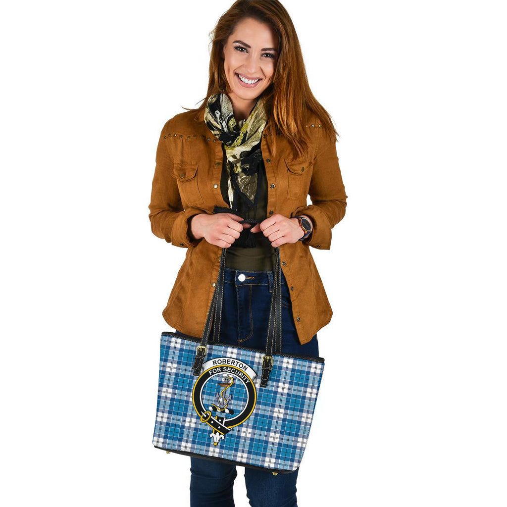 Roberton Tartan Leather Tote Bag with Family Crest - Tartan Vibes Clothing