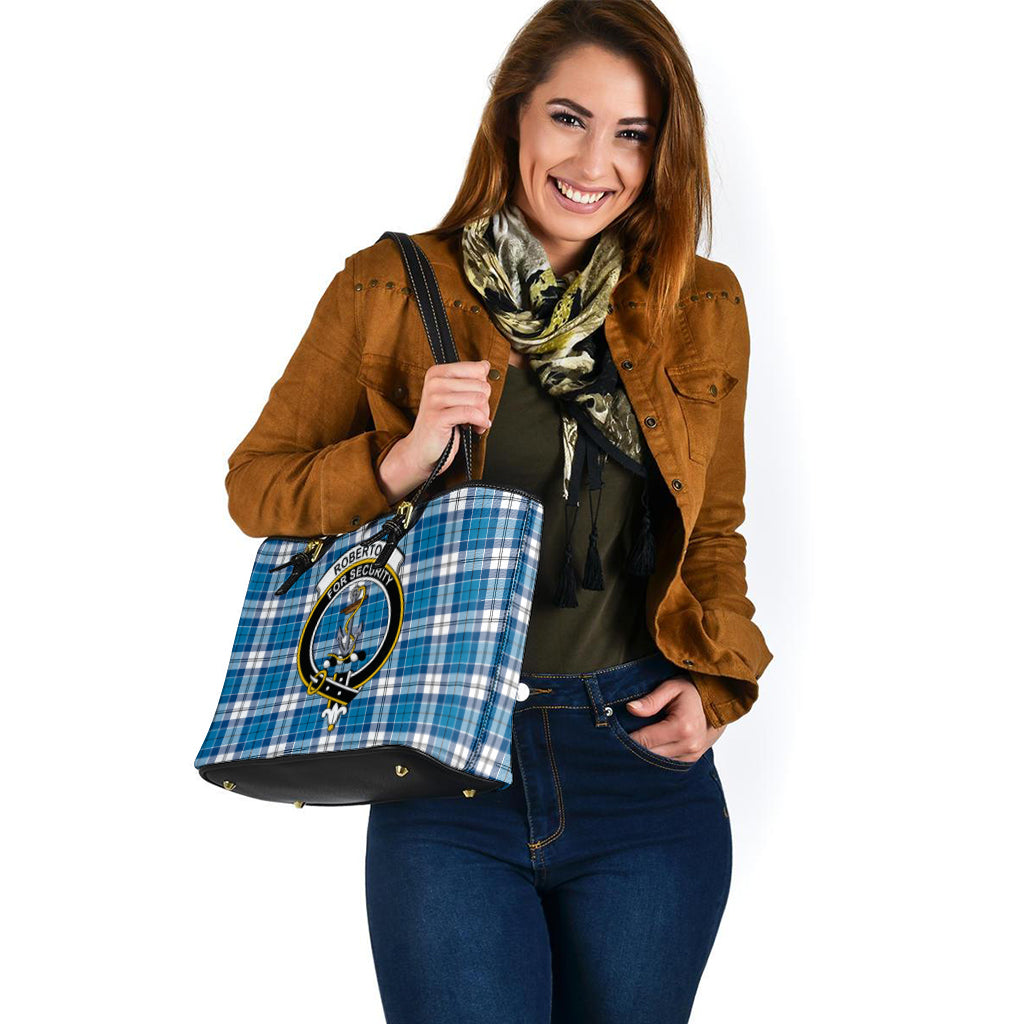 Roberton Tartan Leather Tote Bag with Family Crest - Tartan Vibes Clothing