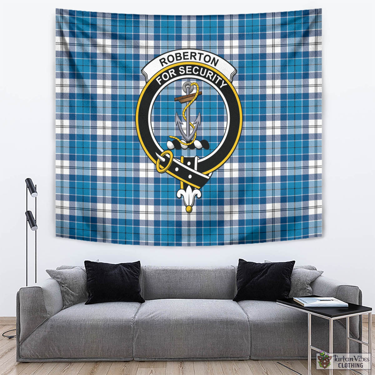 Tartan Vibes Clothing Roberton Tartan Tapestry Wall Hanging and Home Decor for Room with Family Crest