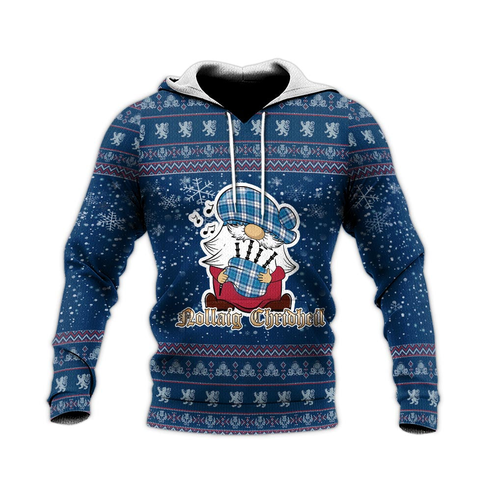 Roberton Clan Christmas Knitted Hoodie with Funny Gnome Playing Bagpipes - Tartanvibesclothing