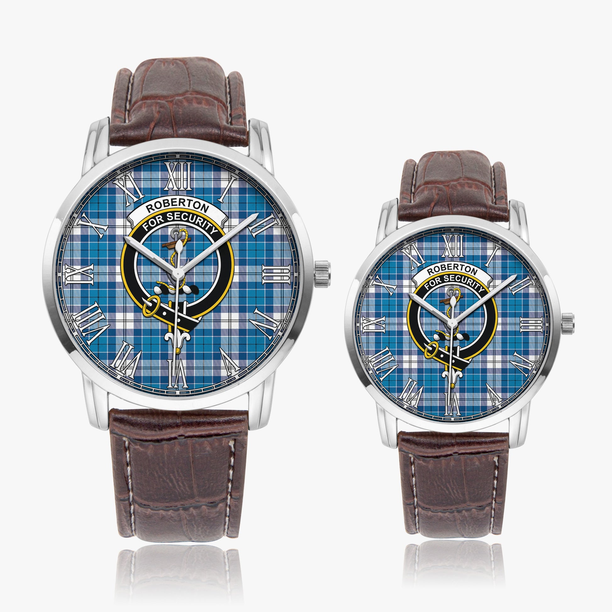 Roberton Tartan Family Crest Leather Strap Quartz Watch - Tartanvibesclothing