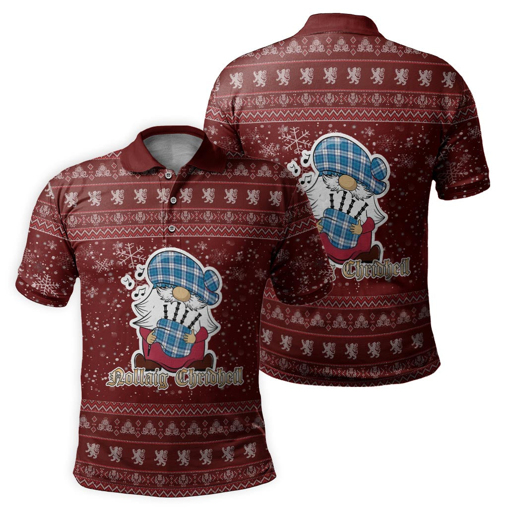 Roberton Clan Christmas Family Polo Shirt with Funny Gnome Playing Bagpipes - Tartanvibesclothing