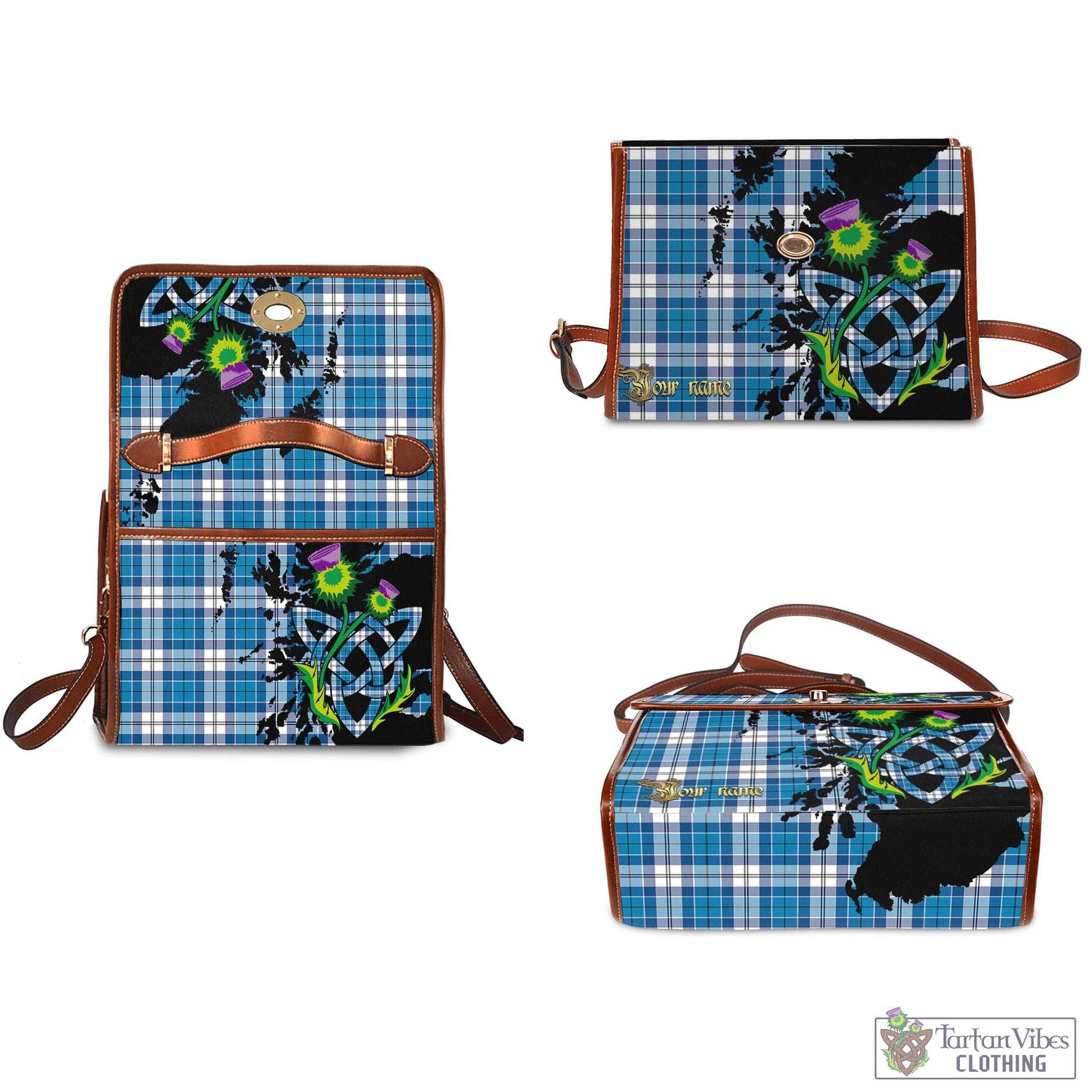 Tartan Vibes Clothing Roberton Tartan Waterproof Canvas Bag with Scotland Map and Thistle Celtic Accents