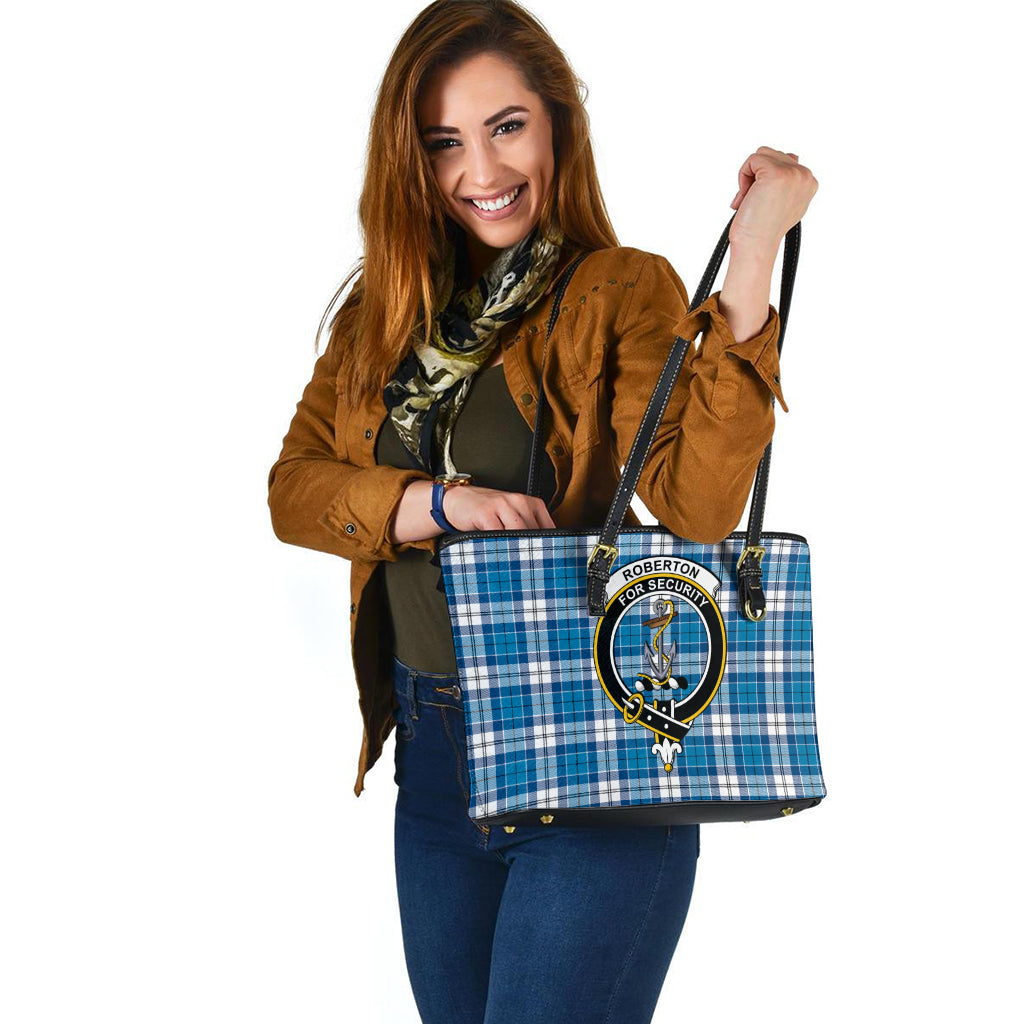 Roberton Tartan Leather Tote Bag with Family Crest - Tartan Vibes Clothing