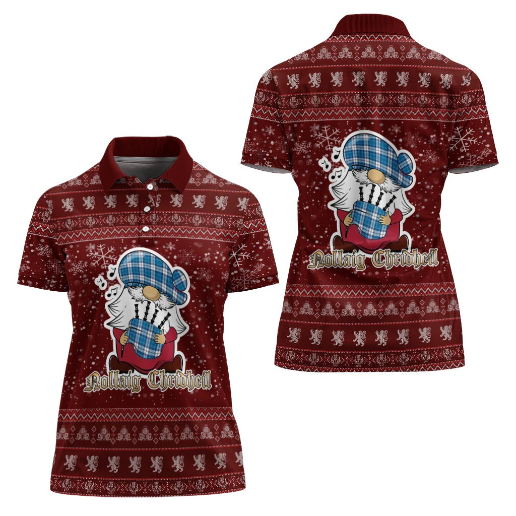 Roberton Clan Christmas Family Polo Shirt with Funny Gnome Playing Bagpipes Women's Polo Shirt Red - Tartanvibesclothing