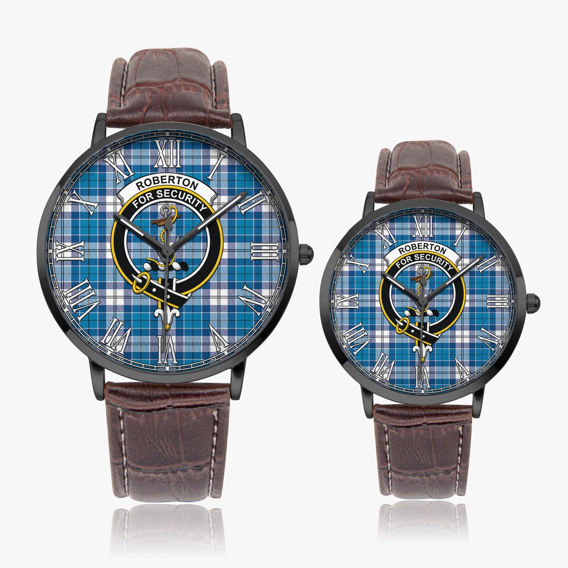 Roberton Tartan Family Crest Leather Strap Quartz Watch - Tartanvibesclothing