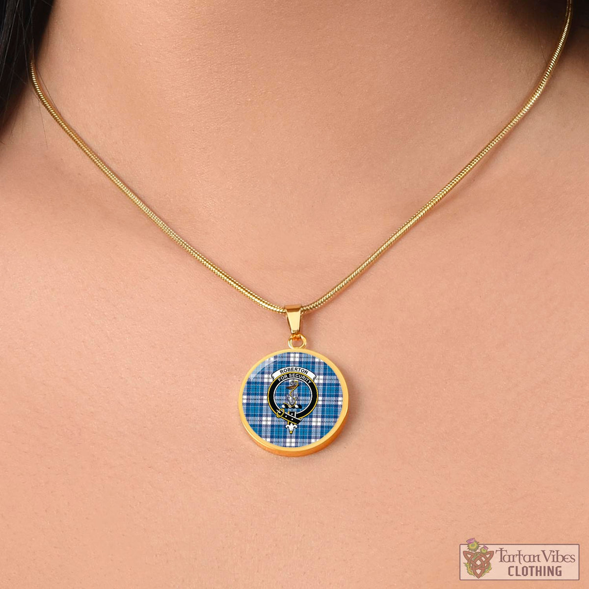 Roberton Tartan Circle Necklace with Family Crest - Tartan Vibes Clothing
