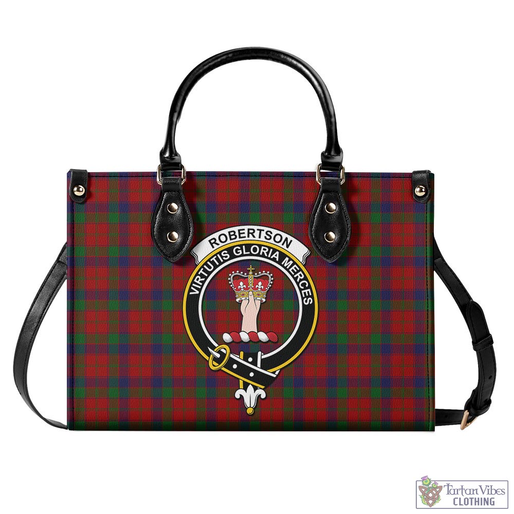 Tartan Vibes Clothing Robertson Tartan Luxury Leather Handbags with Family Crest