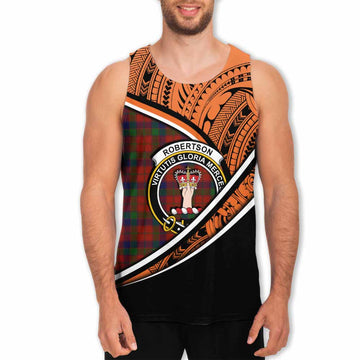 Robertson Crest Tartan Men's Tank Top with Polynesian Vibes Style - Orange Version