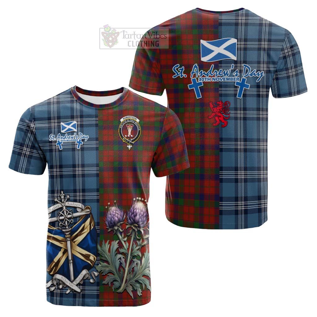 Tartan Vibes Clothing Robertson Tartan Cotton T-shirt Happy St. Andrew's Day Half Tartan Style